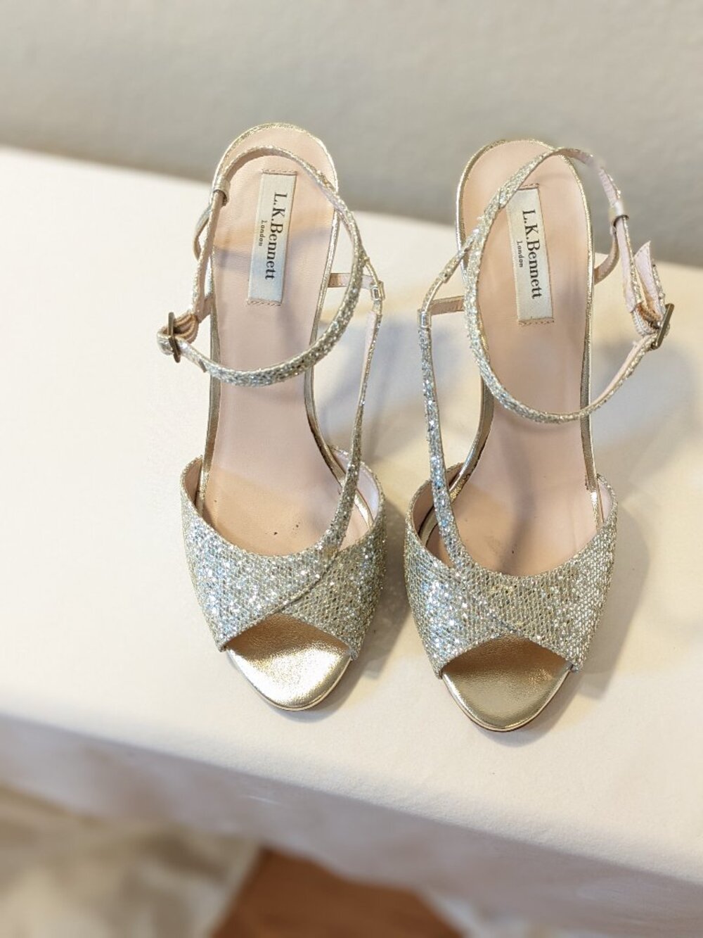 L.K. Bennett Val Platinum Glitter Evening Sandals EU 40 / US 9 – Worn Once - Picture 4 of 6